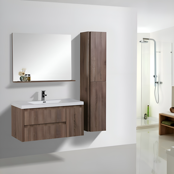 Jade S. Oak Floating / Wall Mounted Bathroom Linen Side Cabinet With Soft Closing Doors