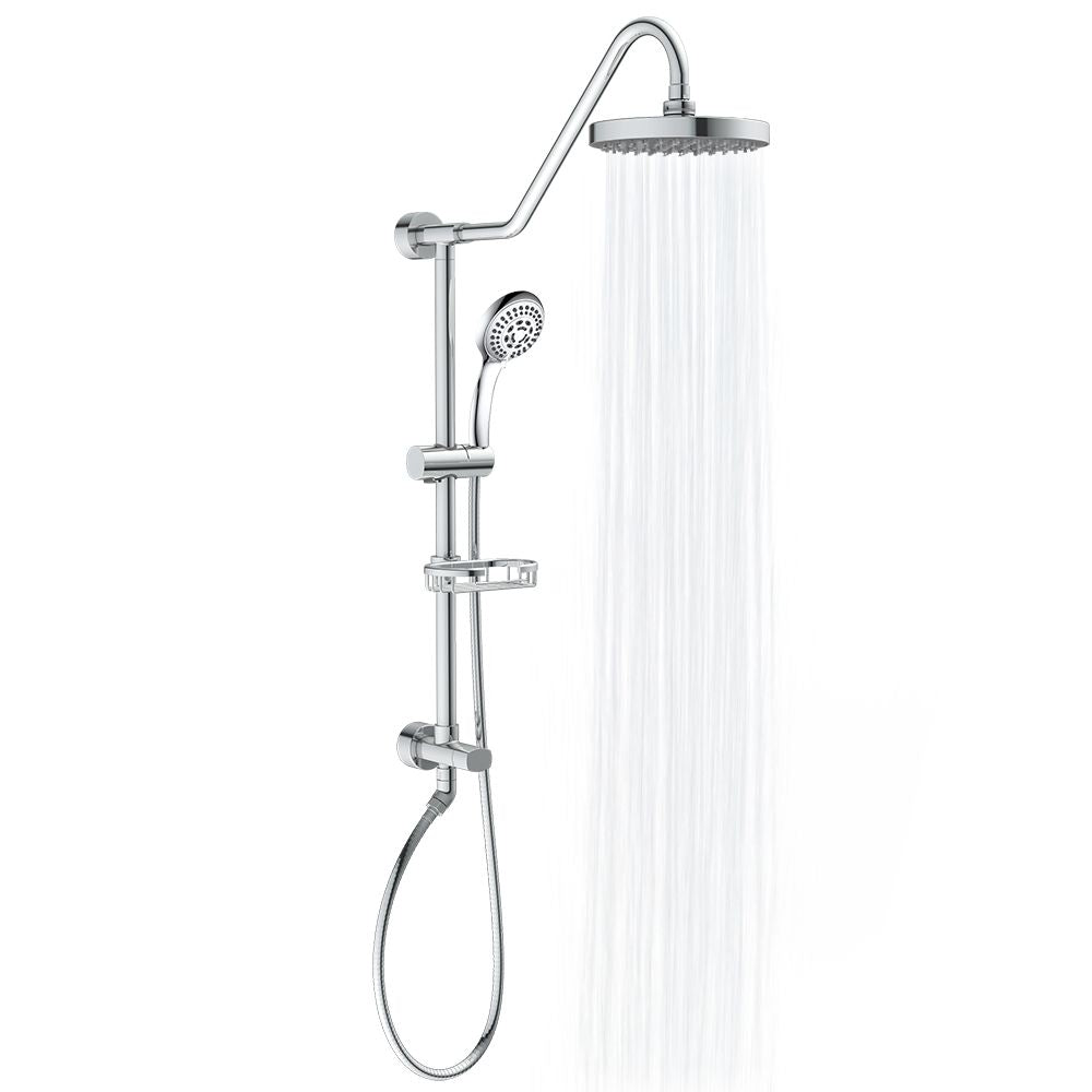 Rain Shower System W/ 8" Showerhead - 36.25"H X 8"W X 23.75"D - Brass - Adjustable Brass Slider - Surface Mounted Shower Systems