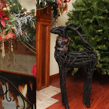 3' Commercial Glittery Dark Brown and Black Wicker Standing Reindeer Christmas Figure