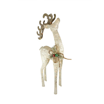 46" Lighted Sparkling White Sisal Reindeer Christmas Outdoor Decoration