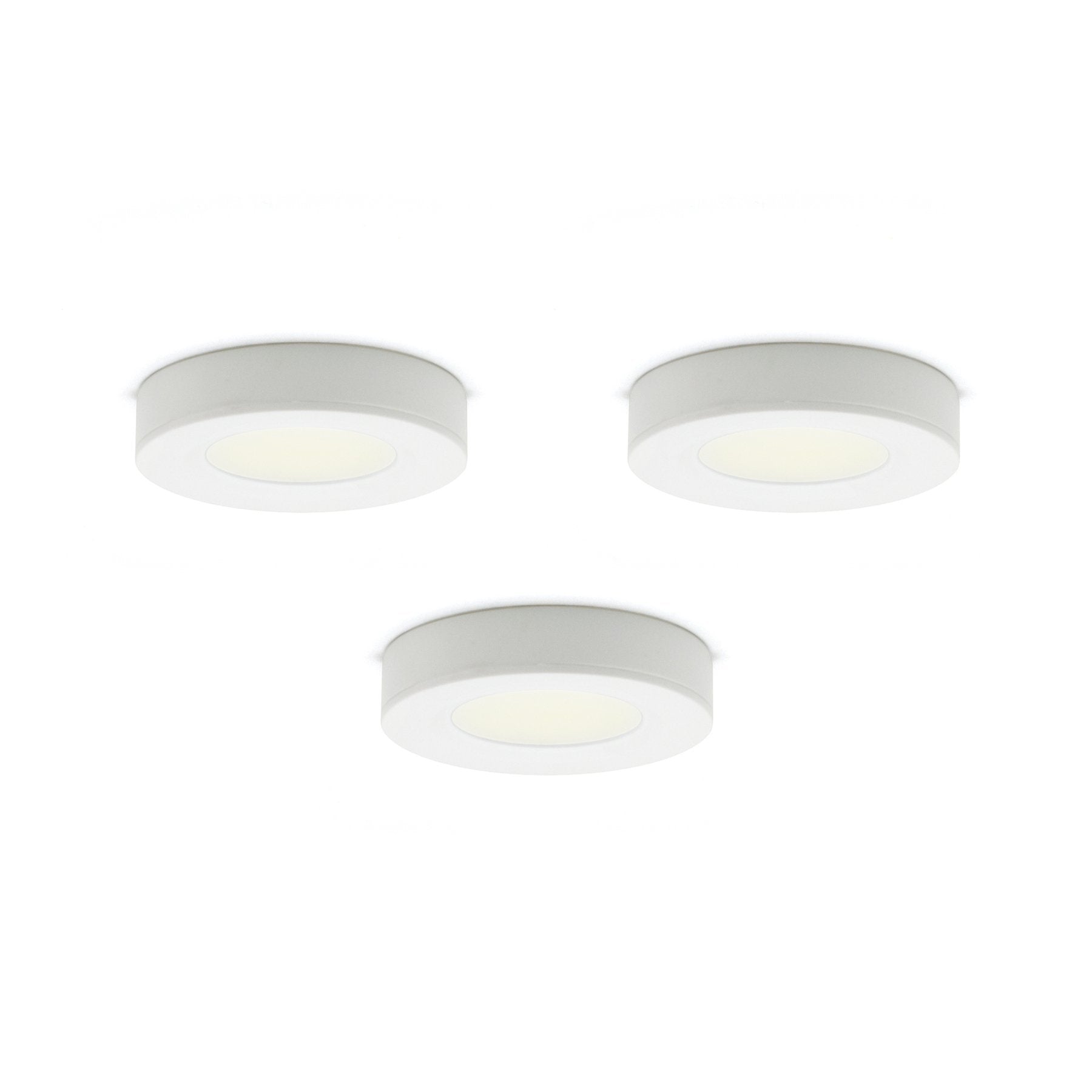 3x1.4W LED Puck Light Kit, 2 in 1 Plastic Puck Lights with Plug-In Driver - White Finish