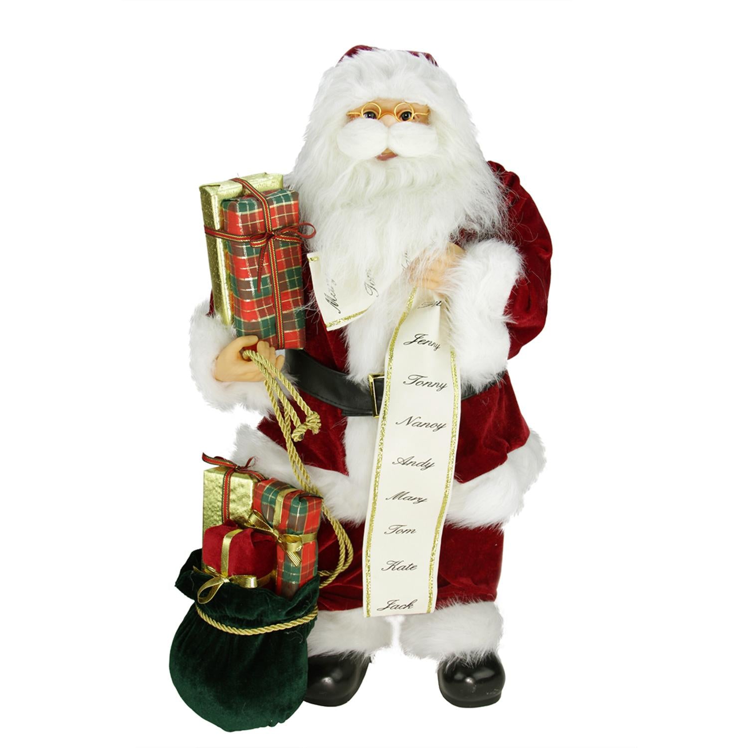 24" Traditional Standing Santa Claus Christmas Figure with Name List and Gift Bag