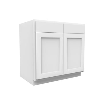 36 Inch Wide 2 Drawer Sink Base Vanity Cabinet - Luxor White Shaker - Ready To Assemble, 36