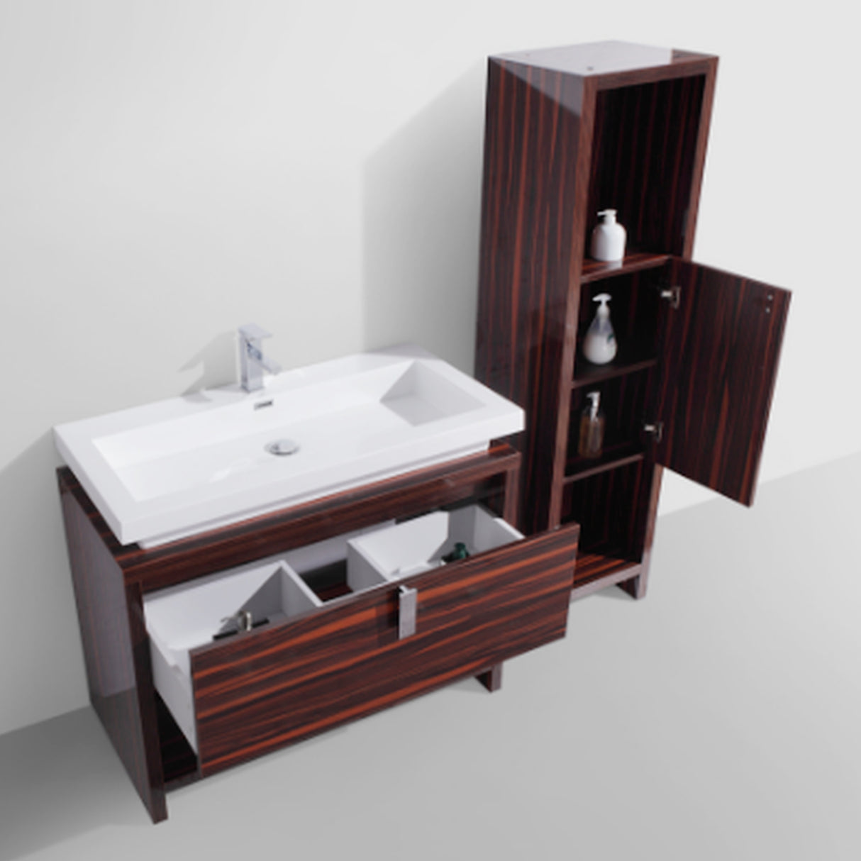 Liyan Elegant Modern Freestanding Bathroom Linen Side Cabinet With Doors & Open Shelves Storage