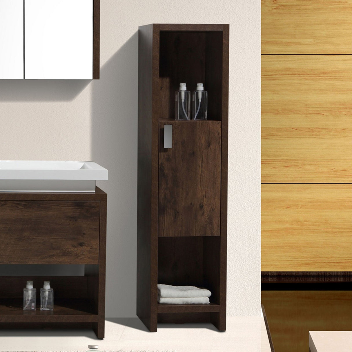 Liyan Elegant Modern Freestanding Bathroom Linen Side Cabinet With Doors & Open Shelves Storage