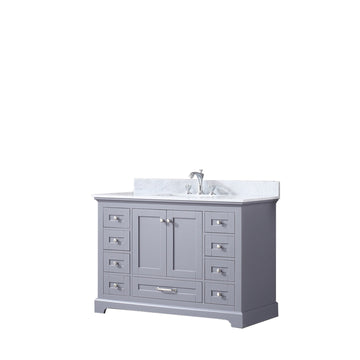 Dukes 48" Dark Grey Single Vanity, White Carrara Marble Top, White Square Sink and no Mirror