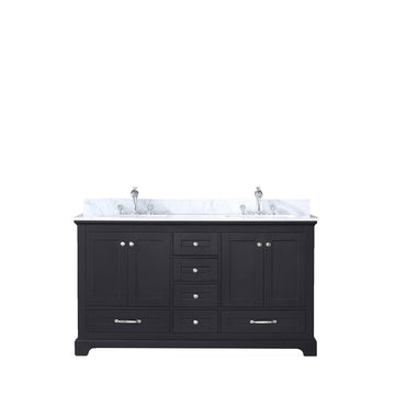 Dukes 60 In. Freestanding Espresso Bathroom Vanity With Double Undermount Ceramic Sink, White Carrara Marble Top