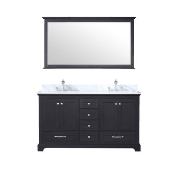 Dukes 60 In. Freestanding Espresso Bathroom Vanity With Double Undermount Ceramic Sink, White Carrara Marble Top & 58 In. Mirror