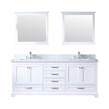 Dukes 80 In. Freestanding White Bathroom Vanity With Double Undermount Ceramic Sink, White Carrara Marble Top & 30 In. Mirrors