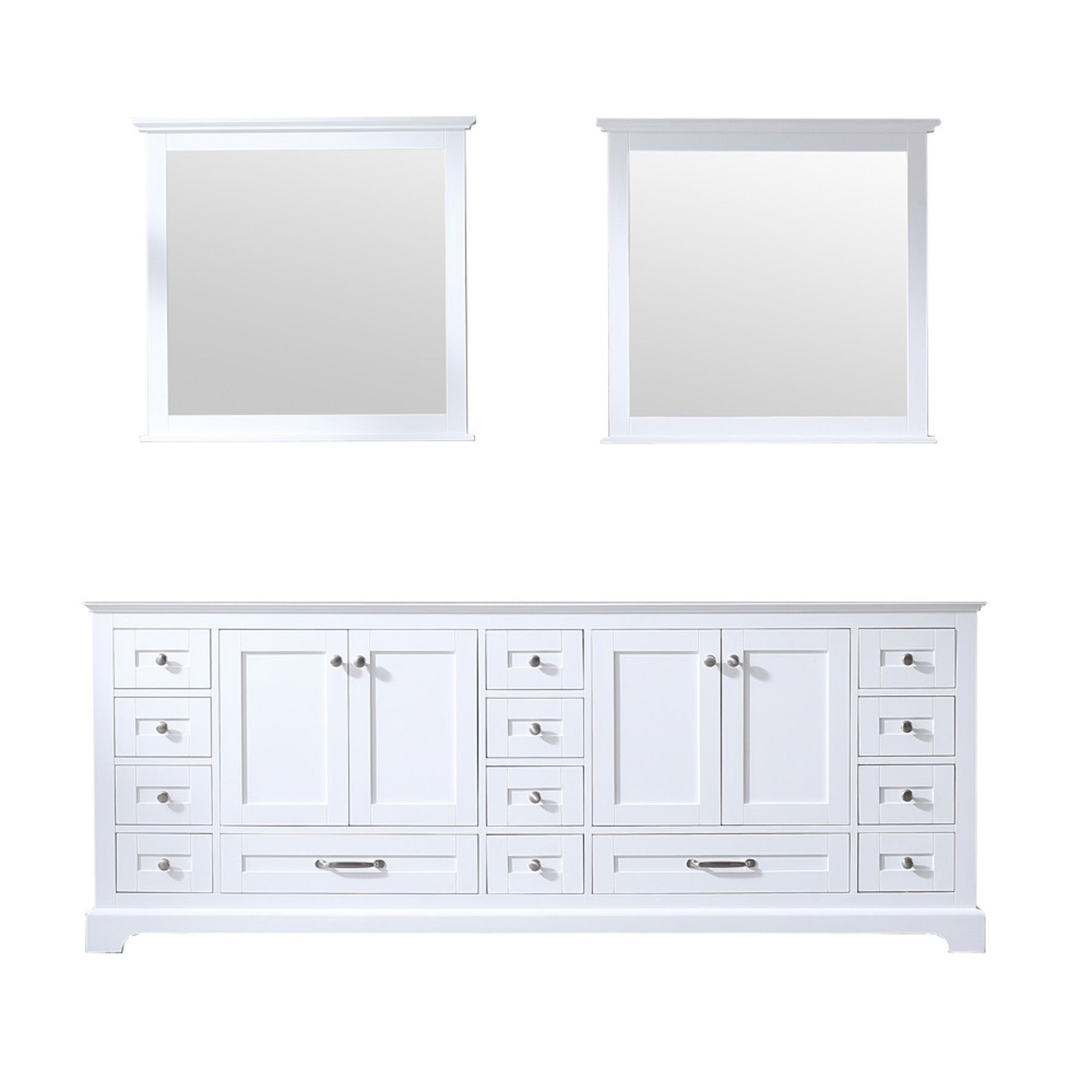 Dukes 84 In. White Freestanding Double Bathroom Vanity Cabinet Without Top & 34 In. Mirrors