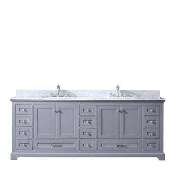 Dukes 84 In. Freestanding Dark Grey Bathroom Vanity With Double Undermount Ceramic Sink, White Carrara Marble Top