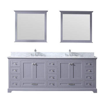 Dukes 84 In. Freestanding Dark Grey Bathroom Vanity With Double Undermount Ceramic Sink, White Carrara Marble Top & 34 In. Mirrors