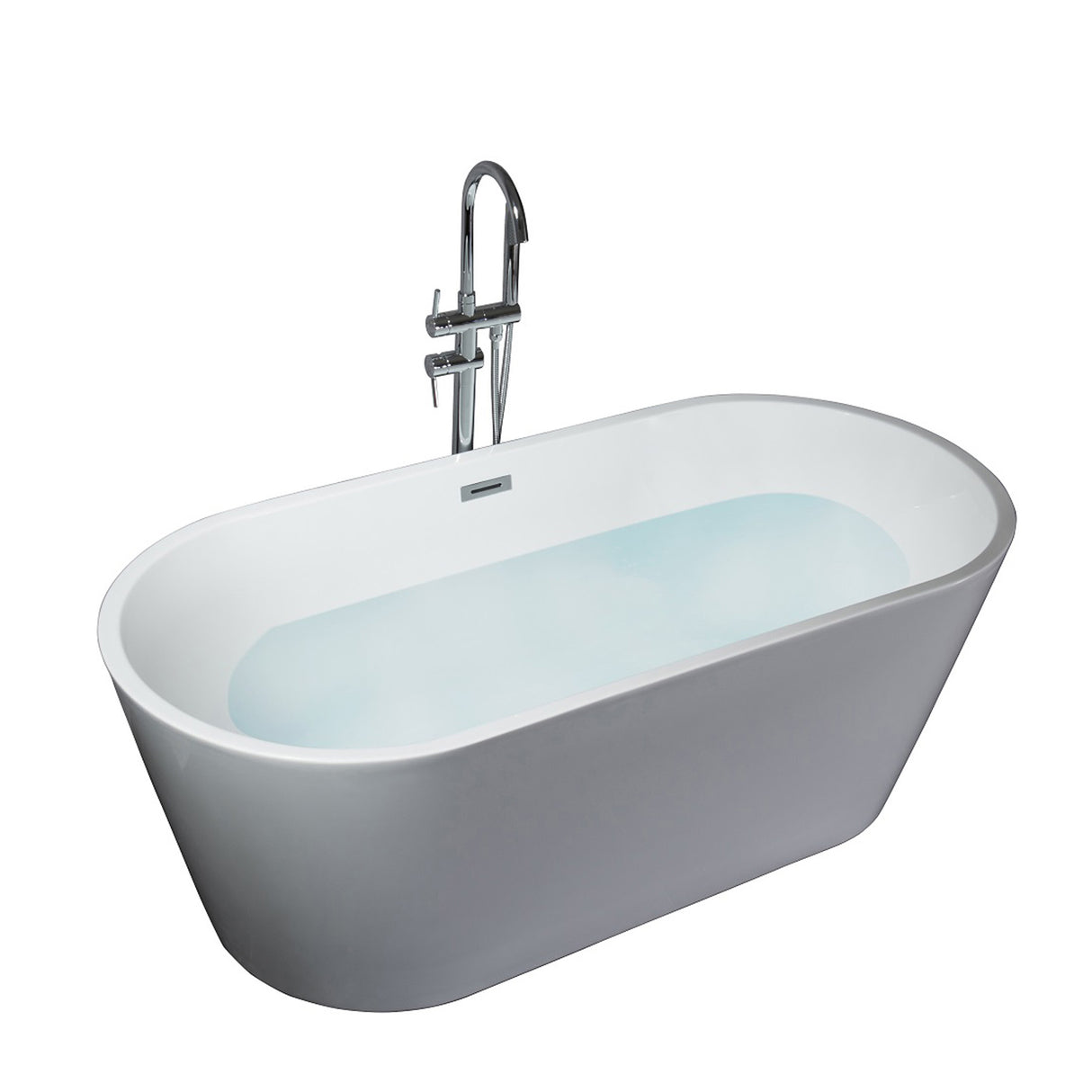 Melina 59 In. Oval Acrylic Freestanding Soaking Bathtub in Glossy White With Chrome Drain