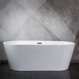 Melina 59 In. Oval Acrylic Freestanding Soaking Bathtub in Glossy White With Chrome Drain