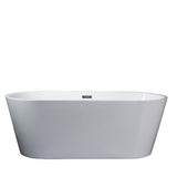 Melina 59 In. Oval Acrylic Freestanding Soaking Bathtub in Glossy White With Chrome Drain