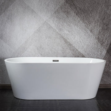 Melina 67 In. Oval Acrylic Freestanding Soaking Bathtub in Glossy White With Chrome Drain