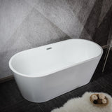 Melina 67 In. Oval Acrylic Freestanding Soaking Bathtub in Glossy White With Chrome Drain