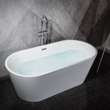 Melina 67 In. Oval Acrylic Freestanding Soaking Bathtub in Glossy White With Chrome Drain