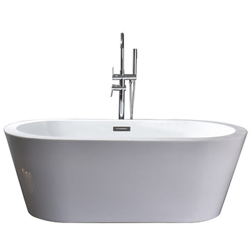 Lure 59 In. Oval Acrylic Freestanding Soaking Bathtub in Glossy White With Chrome Drain