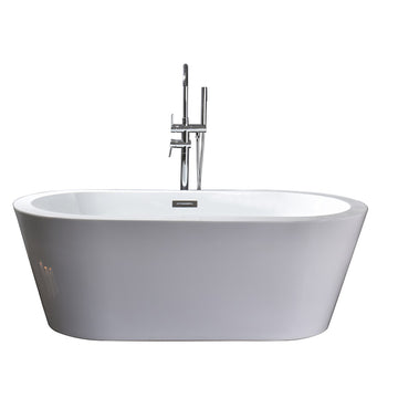 Lure 67 In. Oval Acrylic Freestanding Soaking Bathtub in Glossy White With Chrome Drain