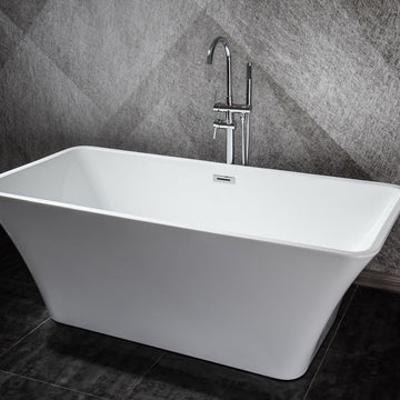 Vinter 63 In. Rectangular Acrylic Freestanding Soaking Bathtub in Glossy White With Chrome Drain