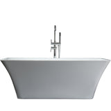 Vinter 59 In. Rectangular Acrylic Freestanding Soaking Bathtub in Glossy White With Chrome Drain