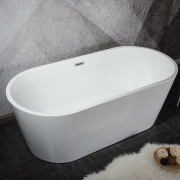 Melina 63 In. Oval Acrylic Freestanding Soaking Bathtub in Glossy White With Chrome Drain