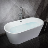 Melina 63 In. Oval Acrylic Freestanding Soaking Bathtub in Glossy White With Chrome Drain