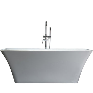 Vinter 63 In. Rectangular Acrylic Freestanding Soaking Bathtub in Glossy White With Chrome Drain