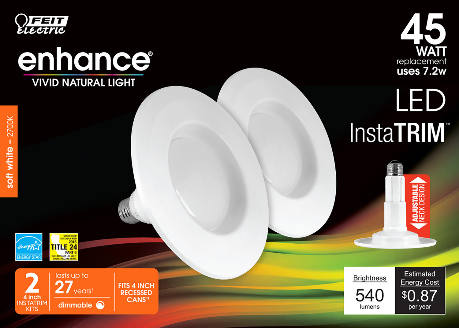 LED Downlights, 7.2 Watts, E26, Recessed, InstaTrim, Integrated, 540 lumens, 2700K