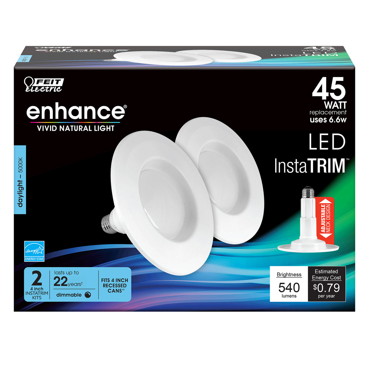 LED Recessed Downlight, 7.2 Watts, E26, 540 lumens, 5000K, Adjustable Neck Design, Dimmable