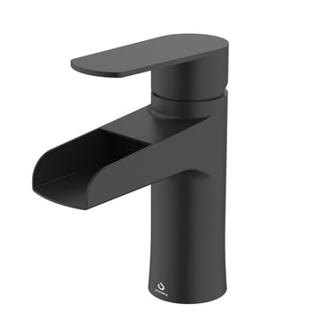Cascata Nera Stainless Steel Single-Handle Single Hole Waterfall Bathroom Sink Faucet in Matte Black