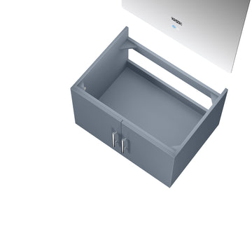 Geneva 30 In. Dark Grey Floating Single Bathroom Vanity Cabinet Without Top & 30 In. LED Mirror