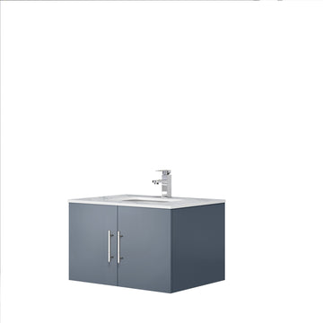 Geneva 30 In. Floating / Wall Mounted Dark Grey Bathroom Vanity With Single Undermount Ceramic Sink, White Carrara Marble Top
