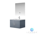Geneva 30" Dark Grey Single Vanity, White Carrara Marble Top, White Square Sink and 30" LED Mirror w/ Faucet