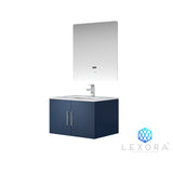 Geneva 30" Navy Blue Single Vanity, White Carrara Marble Top, White Square Sink and 30" LED Mirror