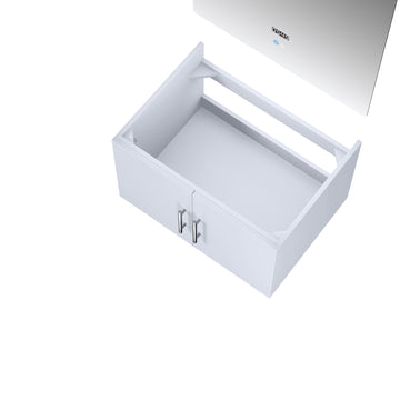 Geneva 30 In. Glossy White Floating Single Bathroom Vanity Cabinet Without Top & 30 In. LED Mirror