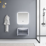 Geneva 30" Glossy White Single Vanity, White Carrara Marble Top, White Square Sink and 30" LED Mirror w/ Faucet