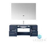 Geneva 48" Navy Blue Single Vanity, White Carrara Marble Top, White Square Sink and 48" LED Mirror
