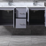 Geneva 60" Dark Grey Double Vanity, White Carrara Marble Top, White Square Sinks and 60" LED Mirror w/ Faucets