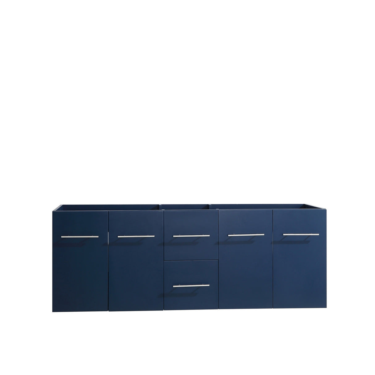 Geneva 60" Navy Blue Double Vanity, White Carrara Marble Top, White Square Sinks and 60" LED Mirror w/ Faucets