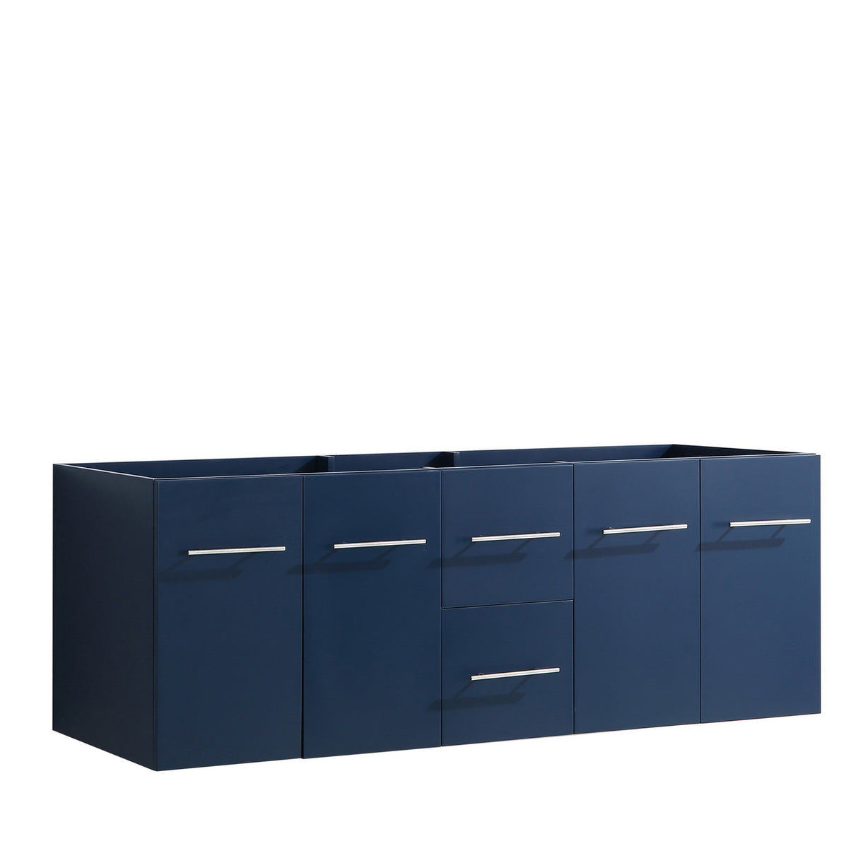 Geneva 60" Navy Blue Double Vanity, White Carrara Marble Top, White Square Sinks and 60" LED Mirror w/ Faucets