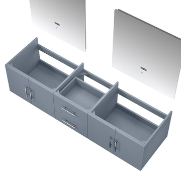 Geneva 72 In. Dark Grey Floating Double Bathroom Vanity Cabinet Without Top & 30 In. LED Mirrors