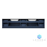 Geneva 84" Navy Blue Double Vanity, White Carrara Marble Top, White Square Sinks and 36" LED Mirrors w/ Faucets