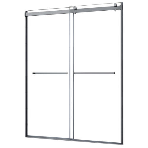 Semi - Frameless Sliding Shower Door With Clear Glass And Horizontal Handles - Lagoon