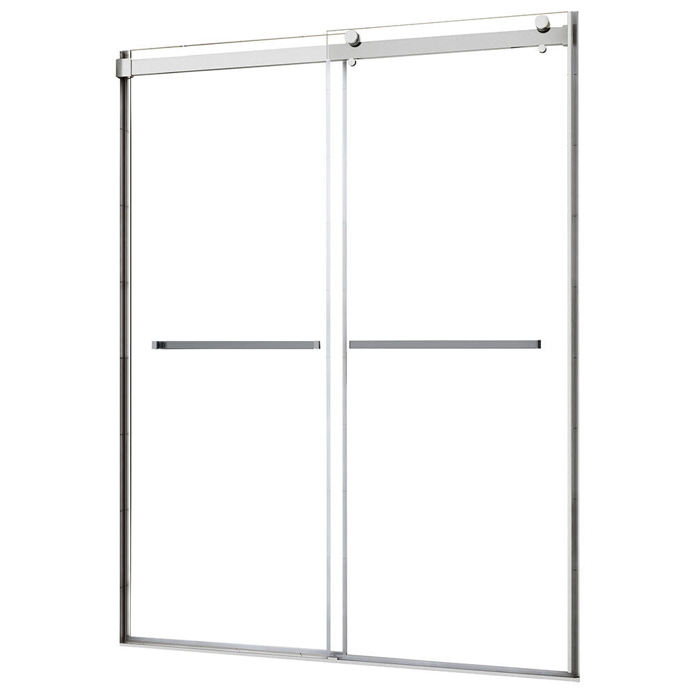 Semi - Frameless Sliding Shower Door With Clear Glass And Horizontal Handles - Lagoon