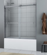 Semi - Frameless Sliding Shower Door With Clear Glass And Horizontal Handles - Lagoon