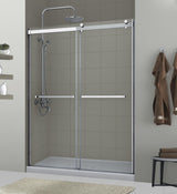 Semi - Frameless Sliding Shower Door With Clear Glass And Horizontal Handles - Lagoon