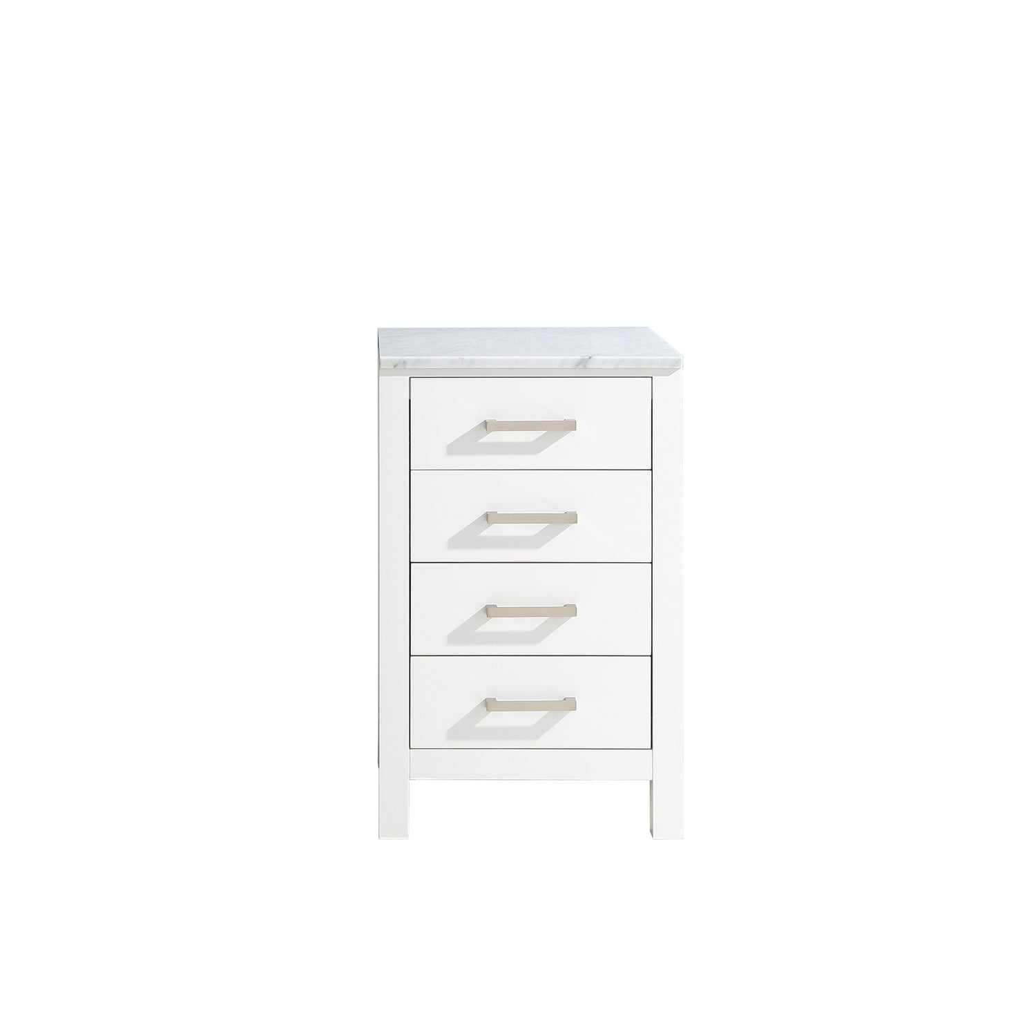 Jacques 20" White Side Cabinet, White Carrara Marble Top