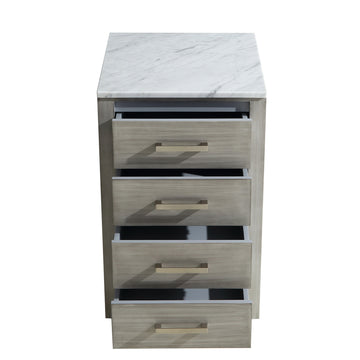 Jacques 20 in. Freestanding Distressed Grey Bathroom Linen Side Cabinet, White Carrara Marble Top